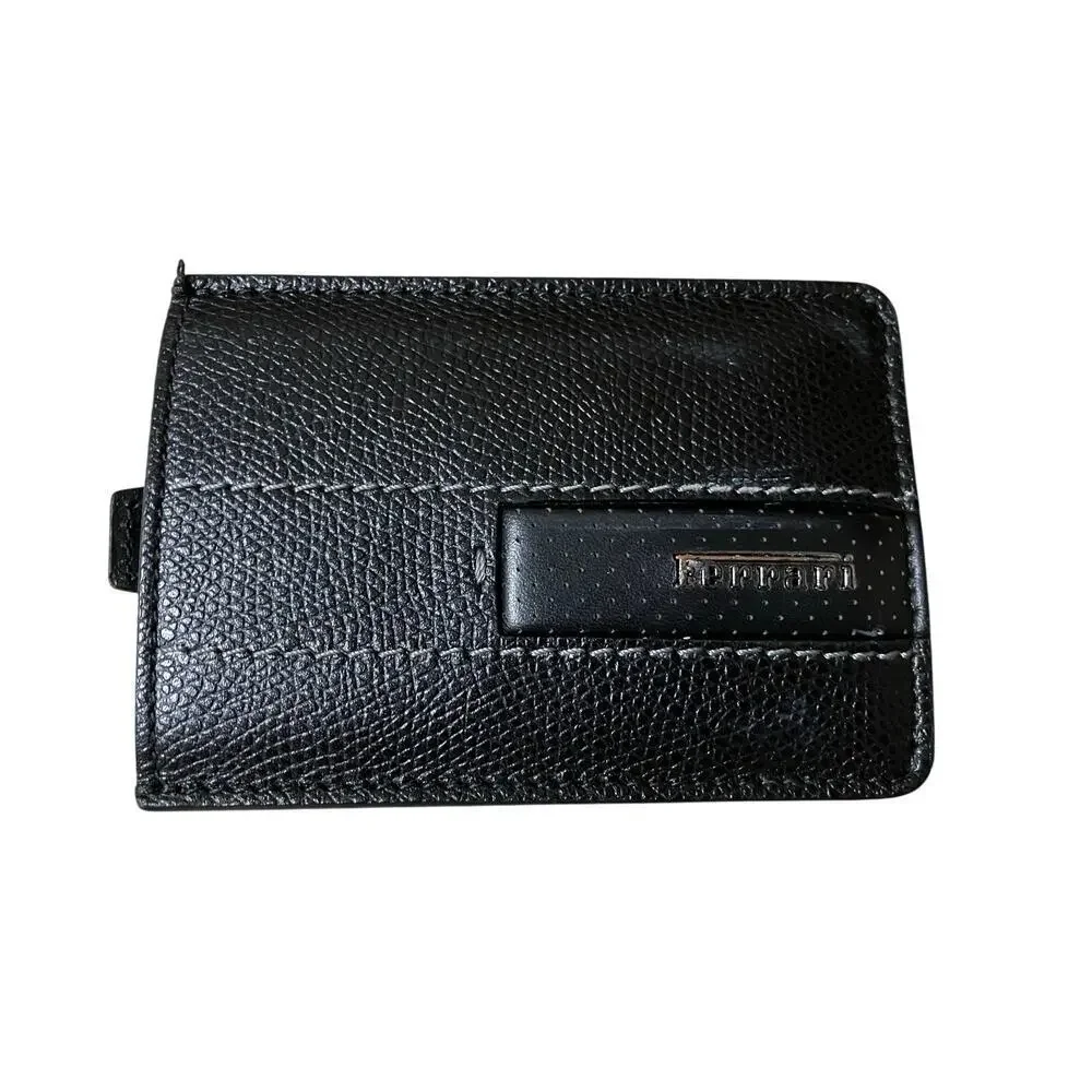 FERRARI SMALL BLACK LEATHER MENS CARD WALLET